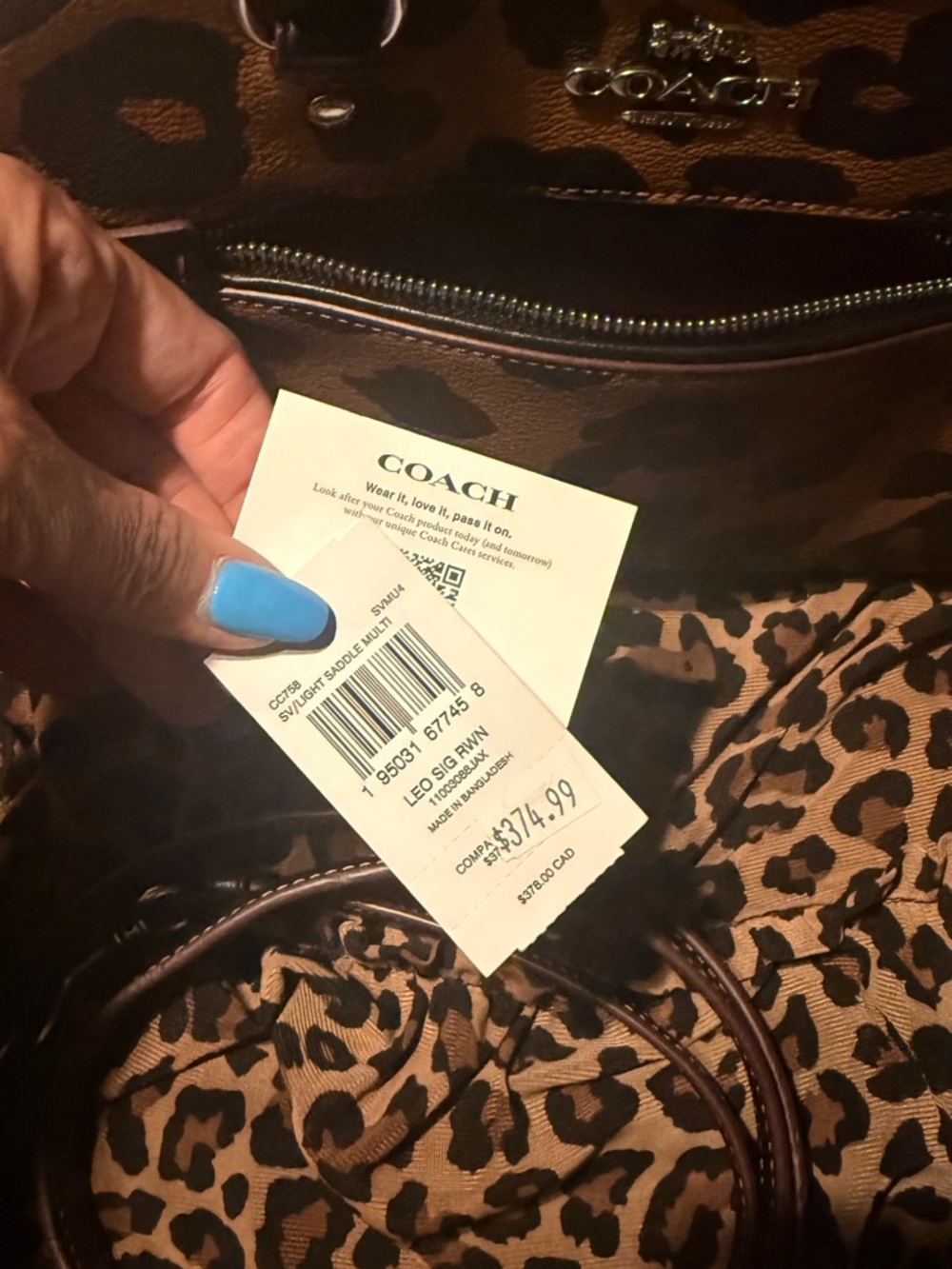 Coach Leopard-Print Leather Satchel - Tan/Black you can use crossbody strap - Picture 7 of 8